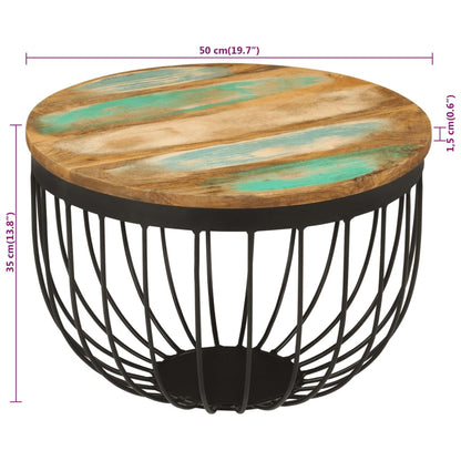 Tavolino Ø50x35 cm in Legno Massello di Recupero e Acciaio