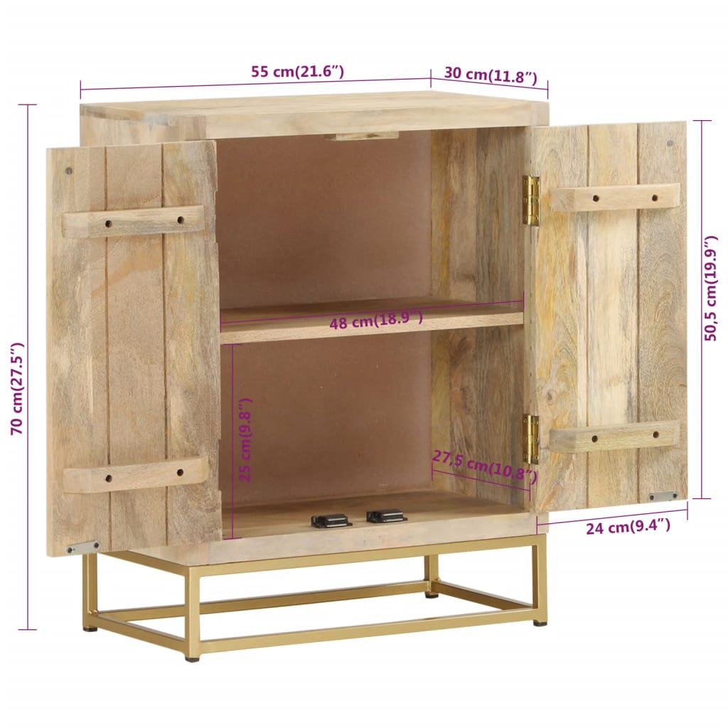 Sideboard with 2 doors 55x30x70 cm in solid mango wood