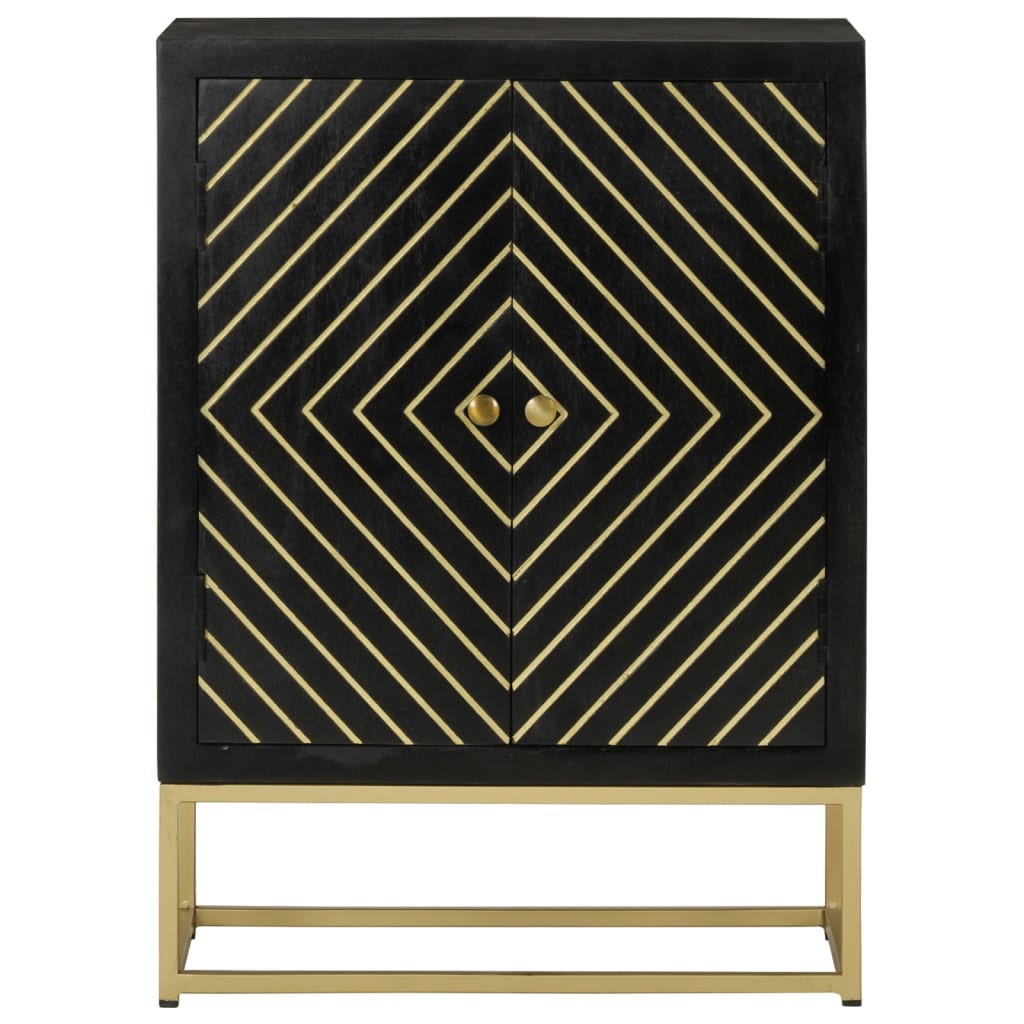 Credenza con 2 Ante Nero e Oro 55x30x75 cm Legno Massello Mango - homemem39