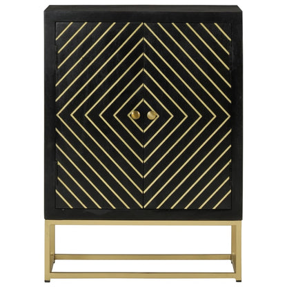 Credenza con 2 Ante Nero e Oro 55x30x75 cm Legno Massello Mango - homemem39