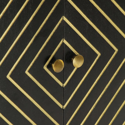 Credenza con 2 Ante Nero e Oro 55x30x75 cm Legno Massello Mango - homemem39