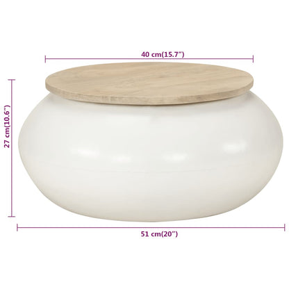 Tavolino da Salotto Bianco 51x51x27 cm Legno Massello di Mango