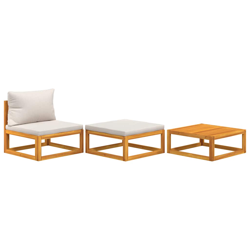 Set Mobili da Giardino 3pz con Cuscini Legno Massello di Acacia