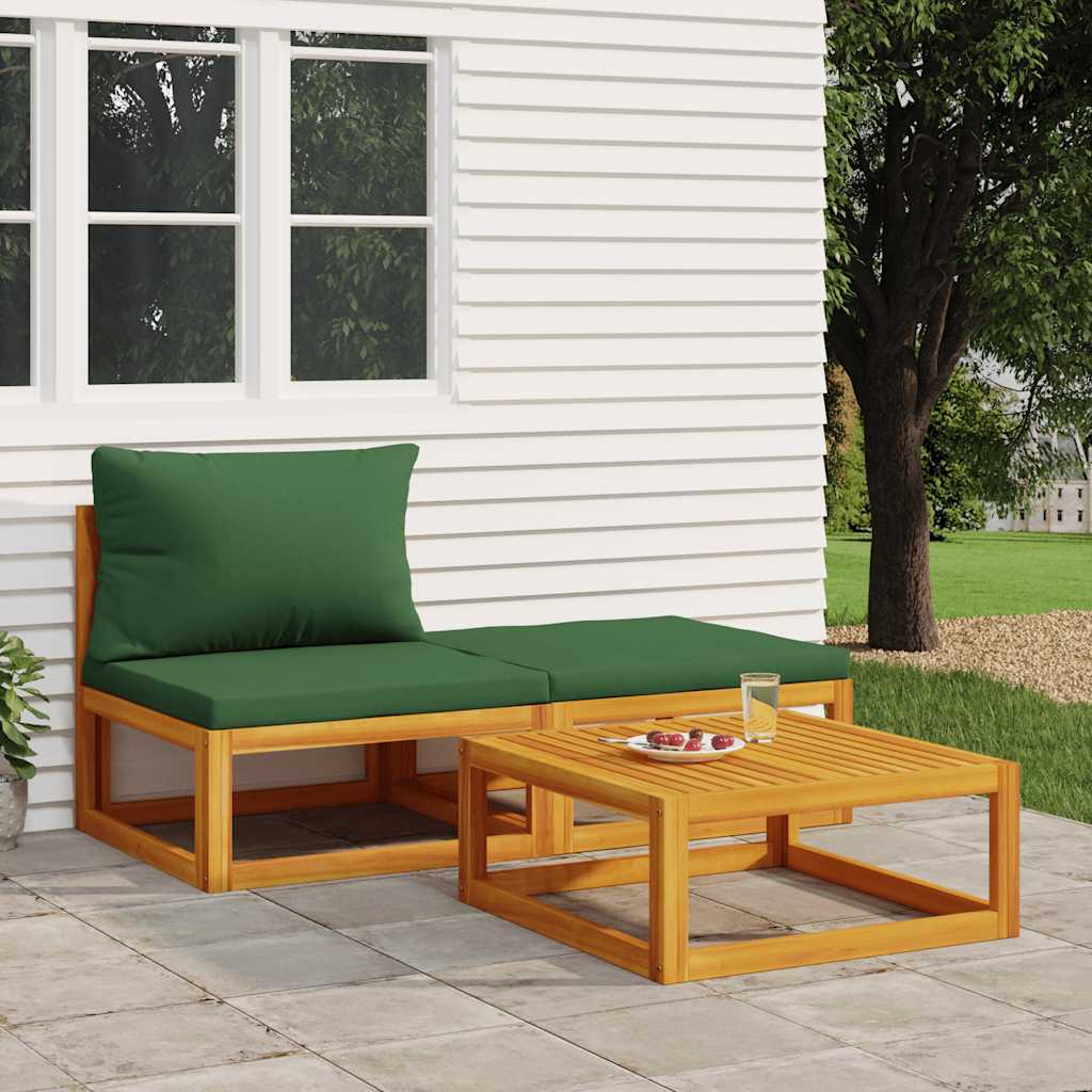 Set Mobili da Giardino 3pz con Cuscini Legno Massello di Acacia - homemem39