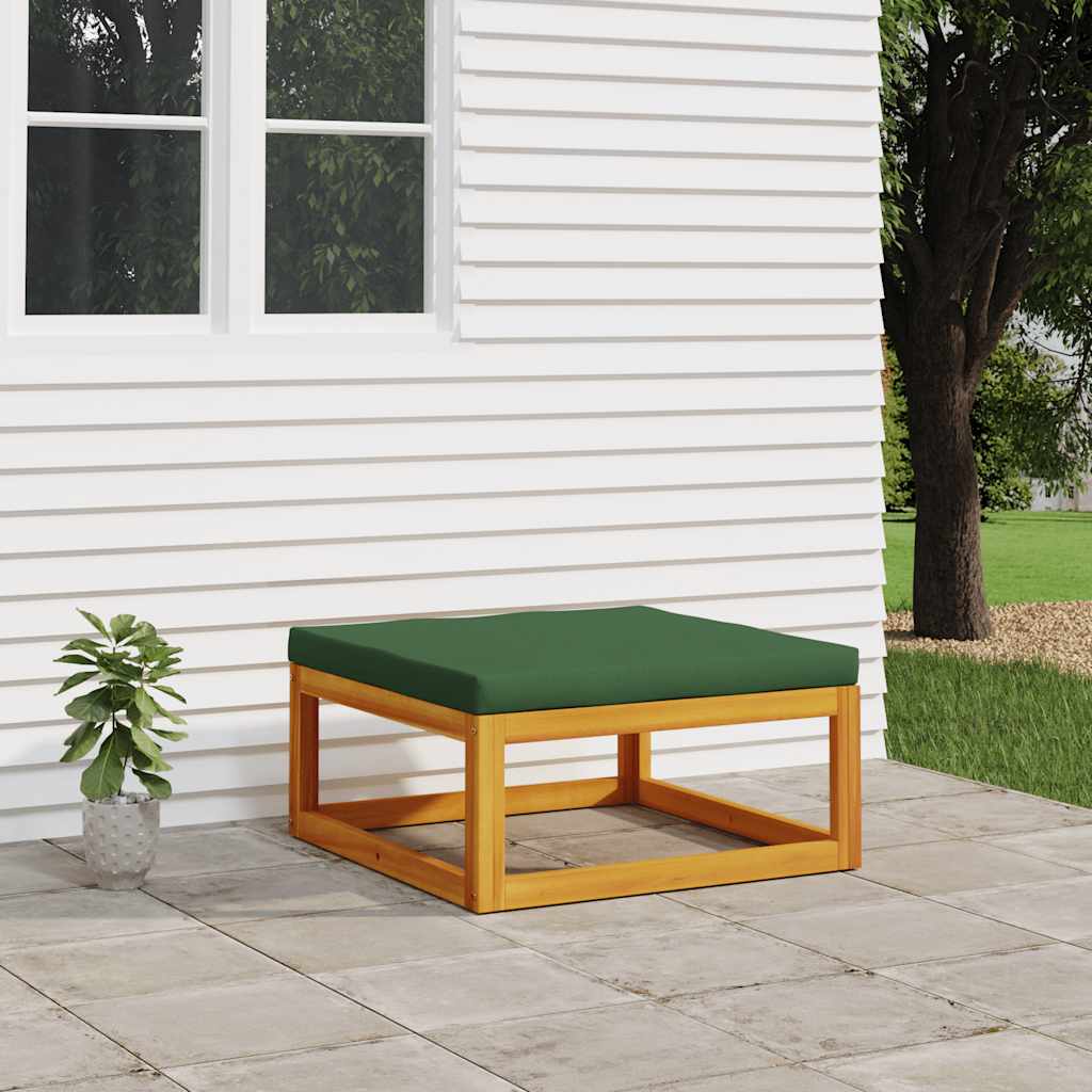 Poggiapiedi da Giardino con Cuscino Verde Legno Massello Acacia - homemem39