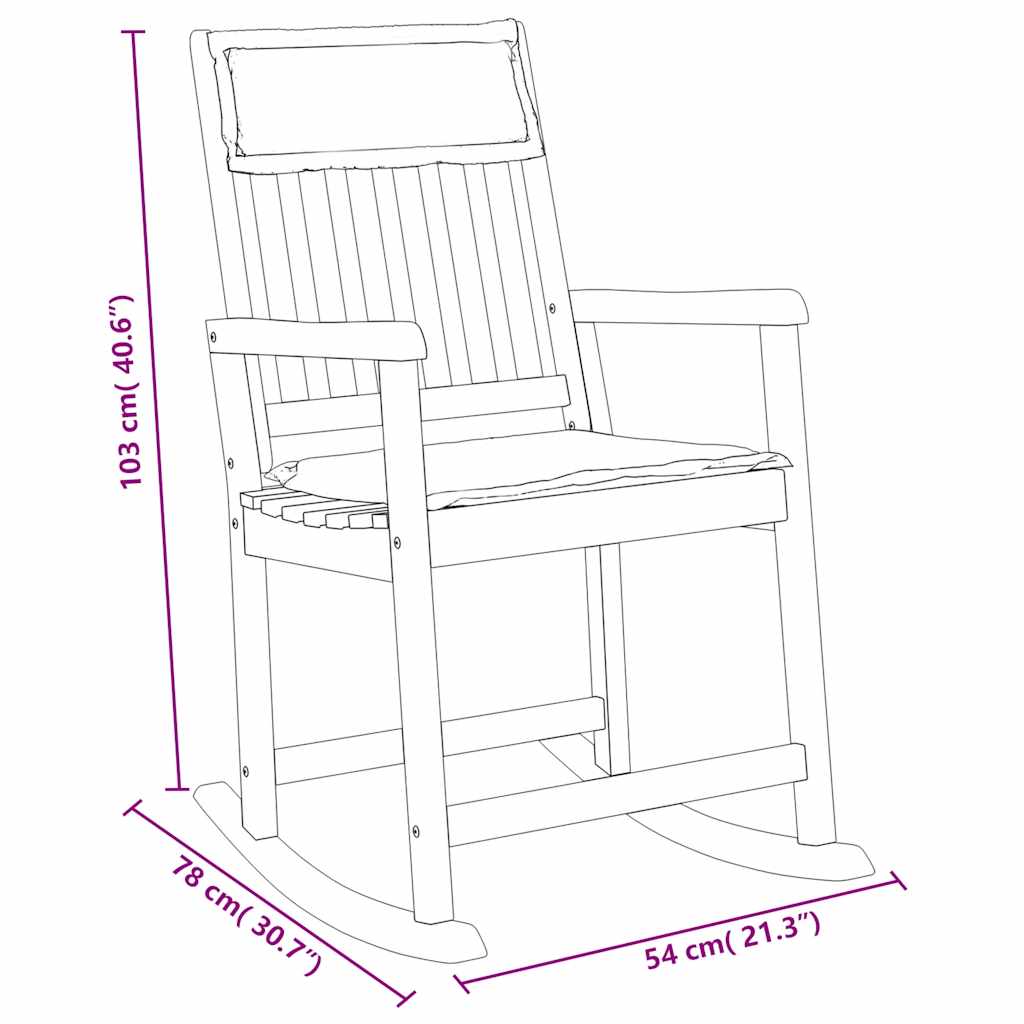 Sedia a Dondolo con Cuscini in Legno Massello di Acacia - homemem39