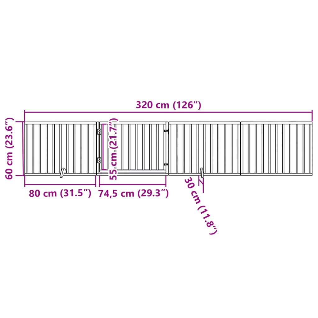 Cancelletto per cani con porta pieghevole 4 pannelli 320 cm in legno di pioppo | homemem39