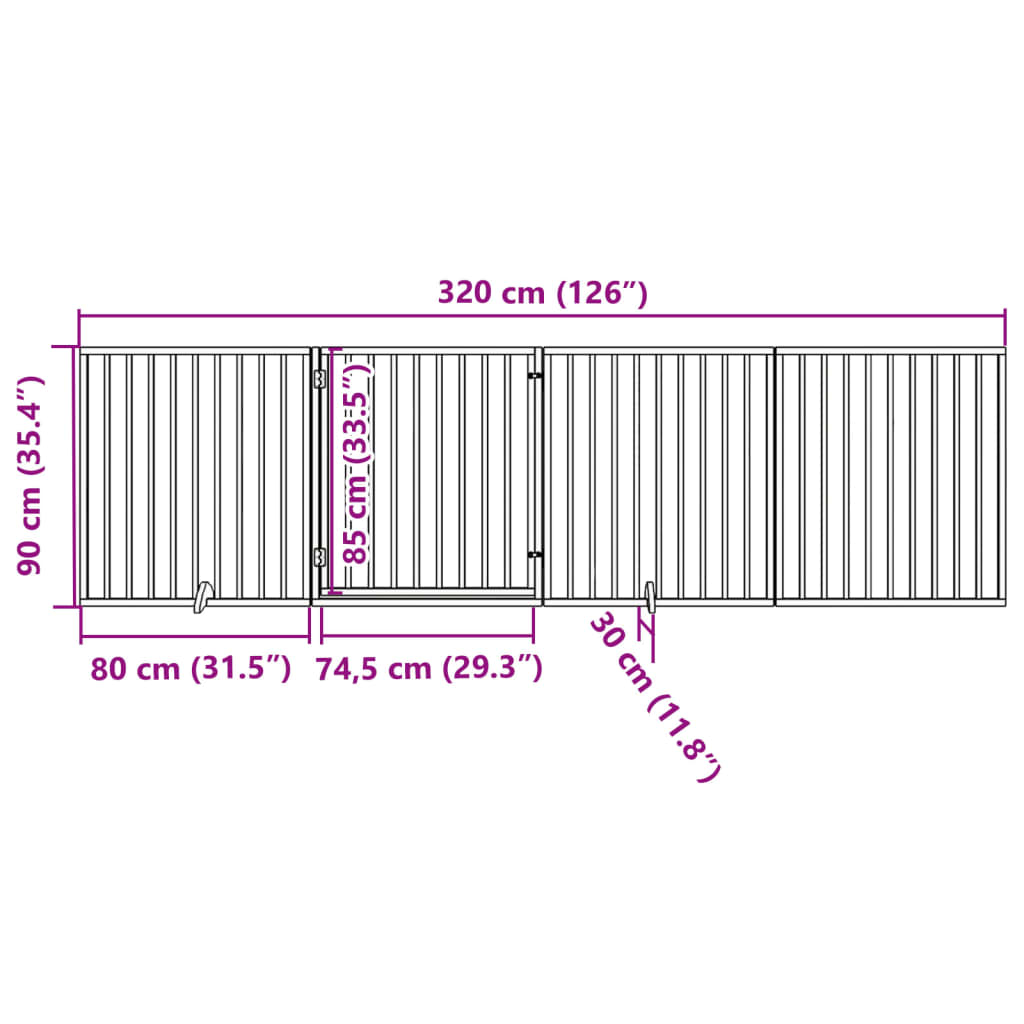 Cancello per Cani con Porta Pieghevole 4 Pannelli 320 cm Pioppo | homemem39