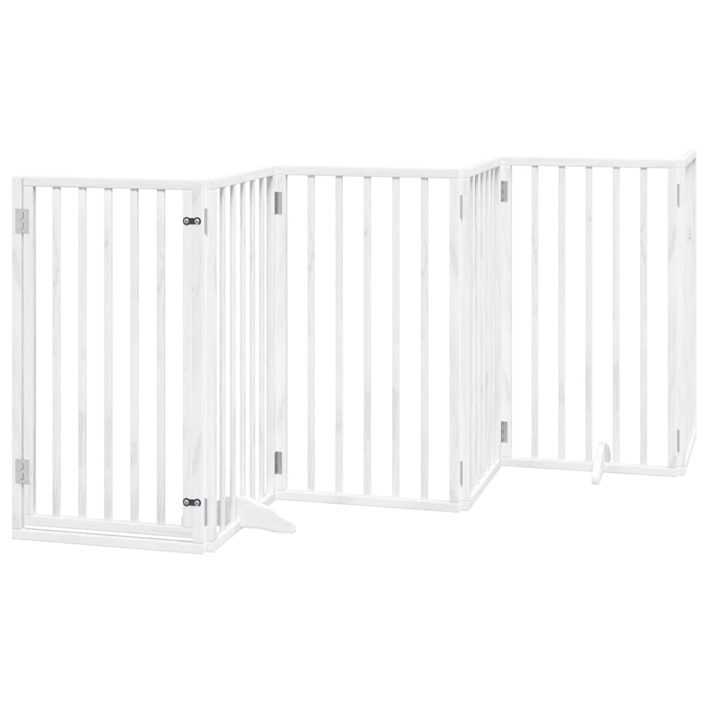 Cancelletto per cani con porta pieghevole 6 pannelli bianco 300 cm in legno di pioppo | homemem39