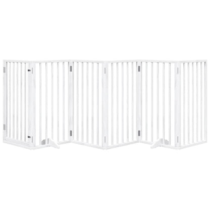 Cancelletto per cani con porta pieghevole 6 pannelli bianco 300 cm in legno di pioppo | homemem39