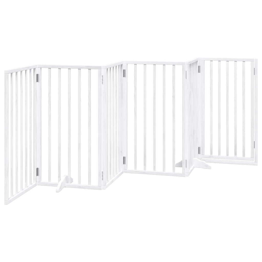 Cancelletto per cani con porta pieghevole 6 pannelli bianco 300 cm in legno di pioppo | homemem39