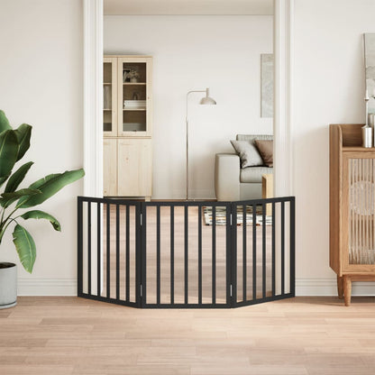 Cancello per Cani Pieghevole 3 Pannelli Nero 150cm Legno Pioppo