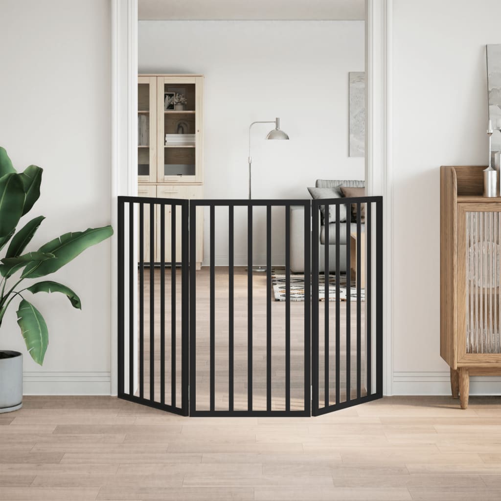 Cancello per Cani Pieghevole 3 Pannelli Nero 150cm Legno Pioppo | homemem39