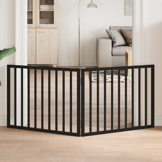 Cancelletto per cani pieghevole 2 pannelli nero 160 cm in legno di pioppo
