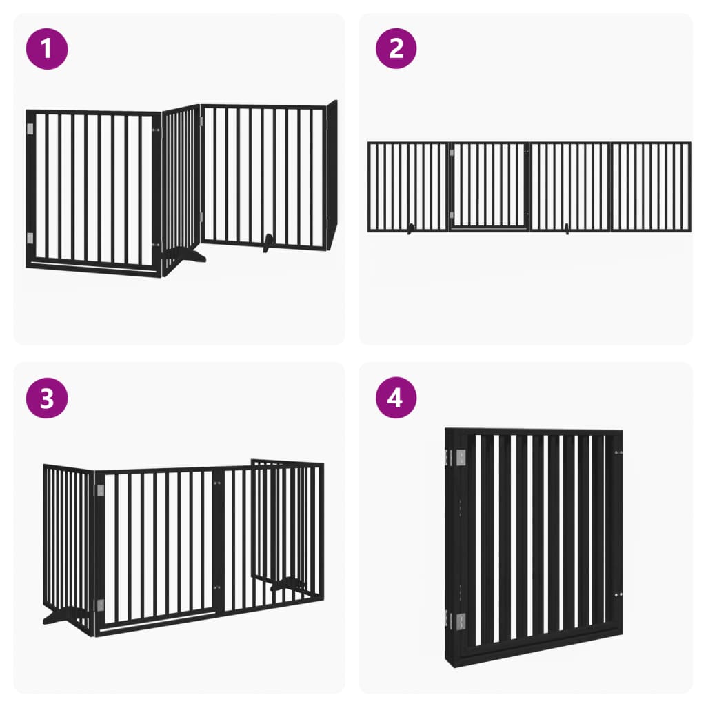 Cancello per Cani Porta Pieghevole Nero 4 Pannelli 320cm Pioppo | homemem39