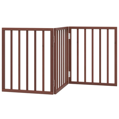 Cancello Cani Pieghevole 3 Pannelli Marrone 150cm Legno Pioppo | homemem39