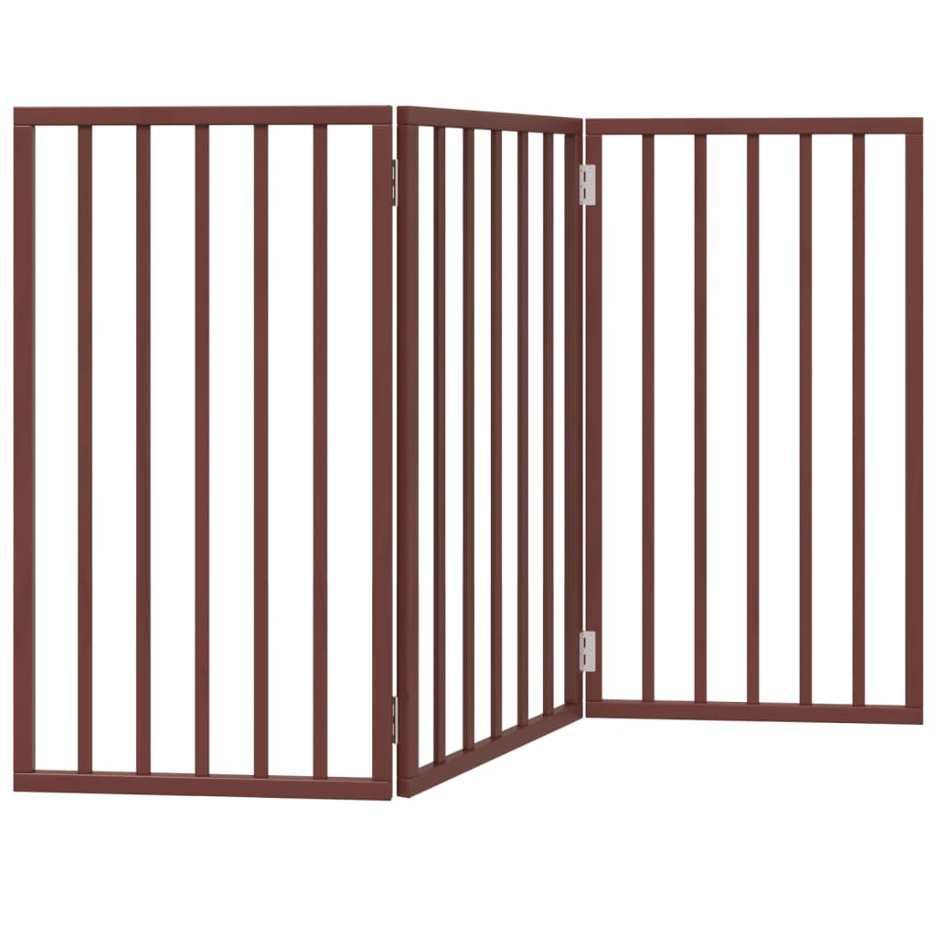 Cancello Cani Pieghevole 3 Pannelli Marrone 150cm Legno Pioppo | homemem39