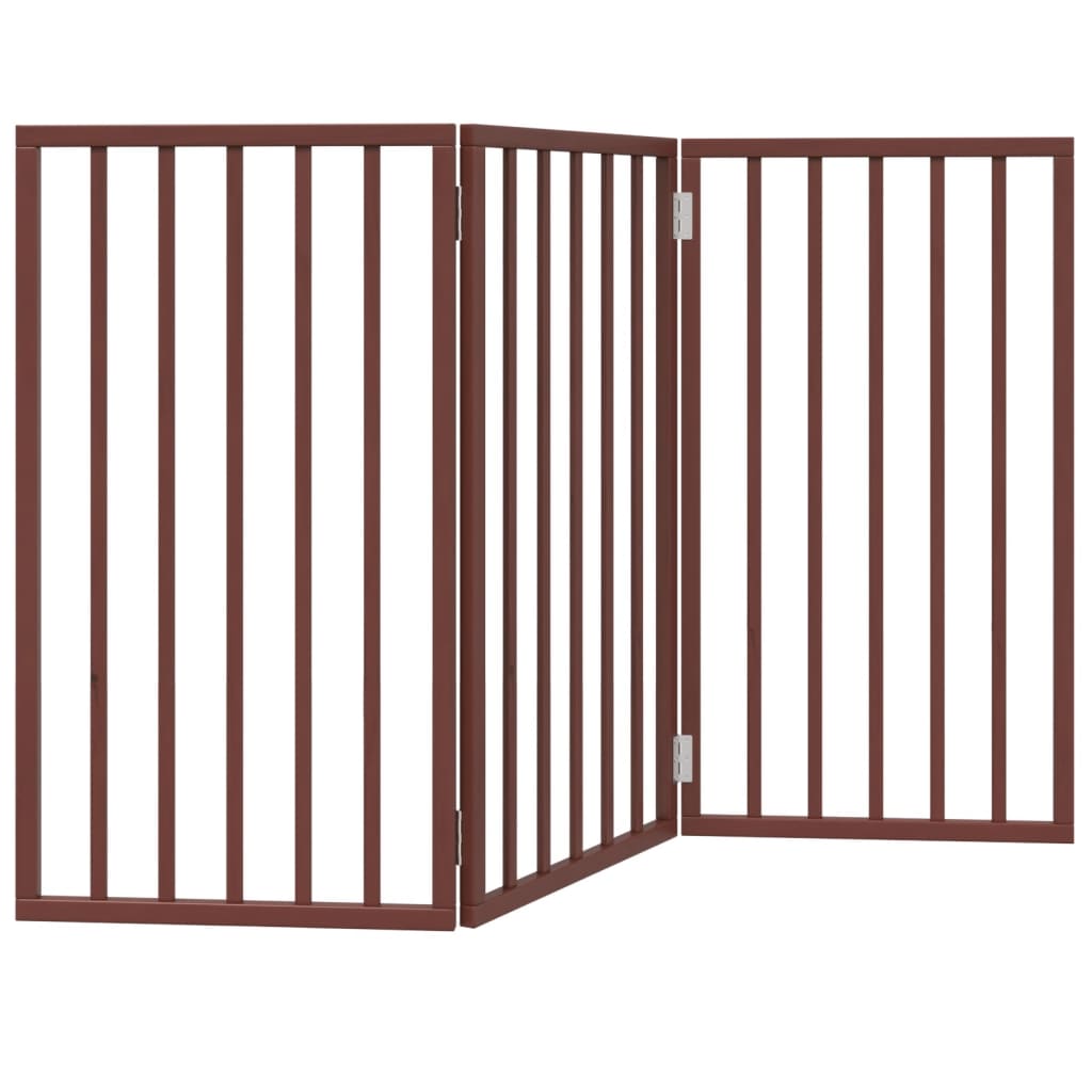 Cancello Cani Pieghevole 3 Pannelli Marrone 150cm Legno Pioppo | homemem39