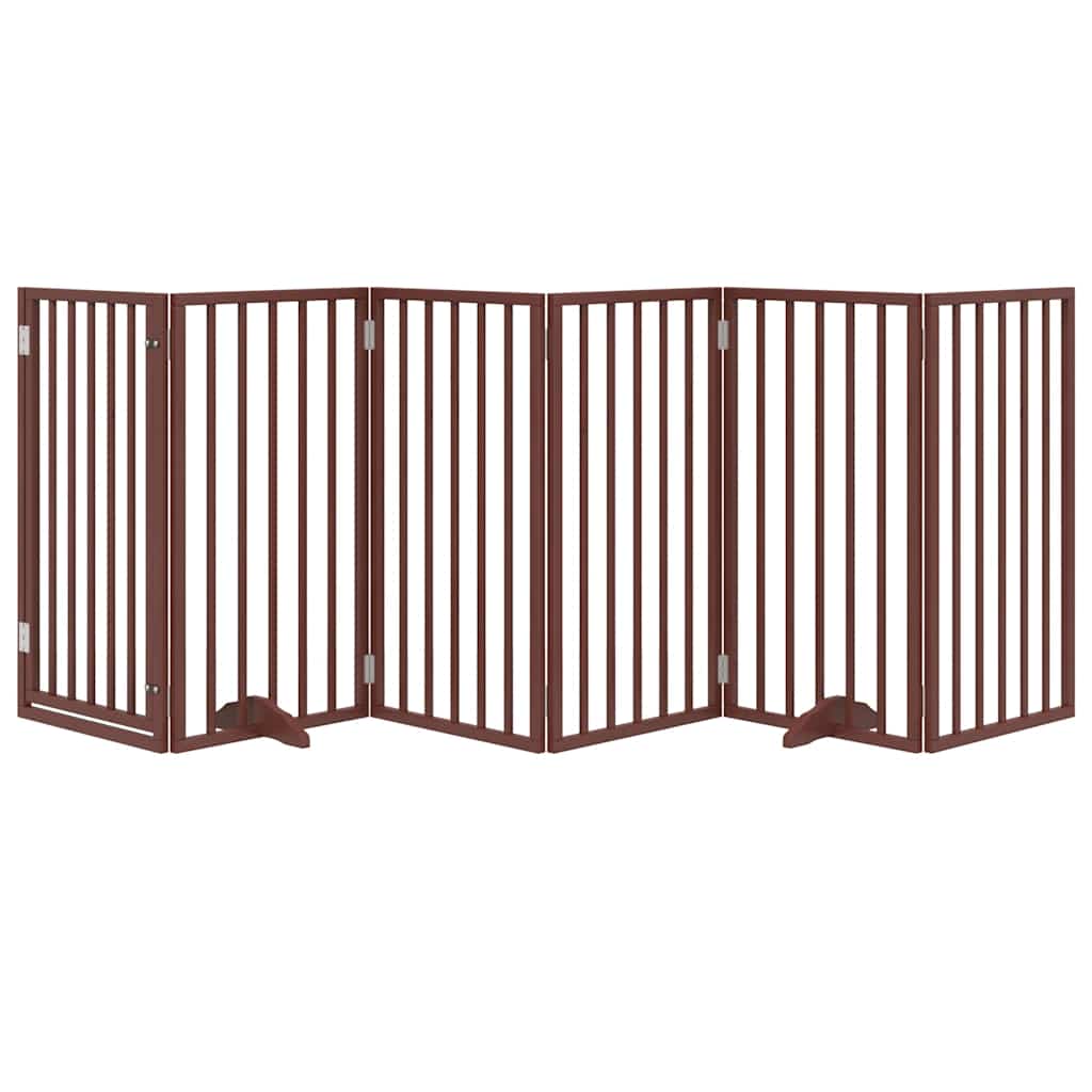 Cancelletto per cani con porta pieghevole 6 pannelli marrone 300 cm in legno di pioppo | homemem39