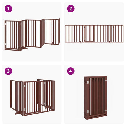 Cancelletto per cani con porta pieghevole 6 pannelli marrone 300 cm in legno di pioppo | homemem39