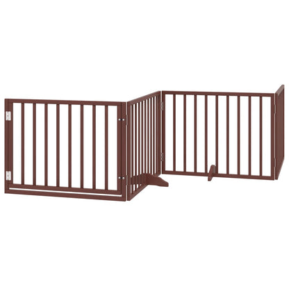 Cancelletto per cani con porta pieghevole 4 pannelli marrone 320 cm in legno di pioppo