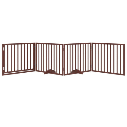 Cancelletto per cani con porta pieghevole 4 pannelli marrone 320 cm in legno di pioppo | homemem39
