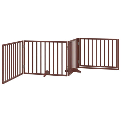 Cancelletto per cani con porta pieghevole 4 pannelli marrone 320 cm in legno di pioppo | homemem39