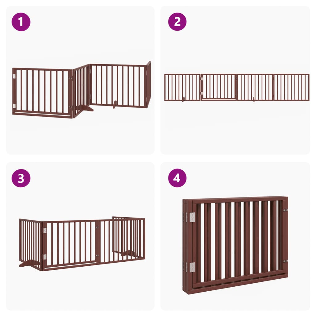 Cancelletto per cani con porta pieghevole 4 pannelli marrone 320 cm in legno di pioppo | homemem39