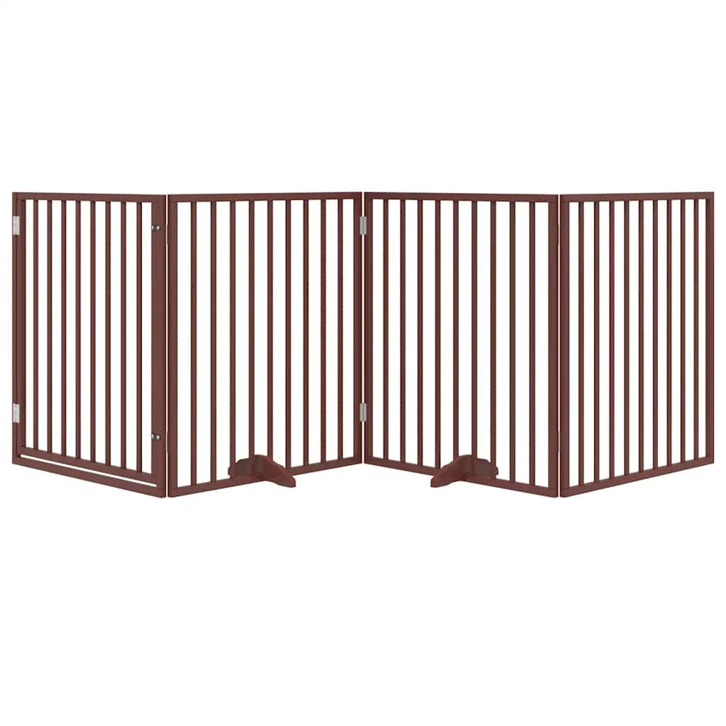 Cancelletto per cani con porta pieghevole 4 pannelli marrone 320 cm in legno di pioppo | homemem39