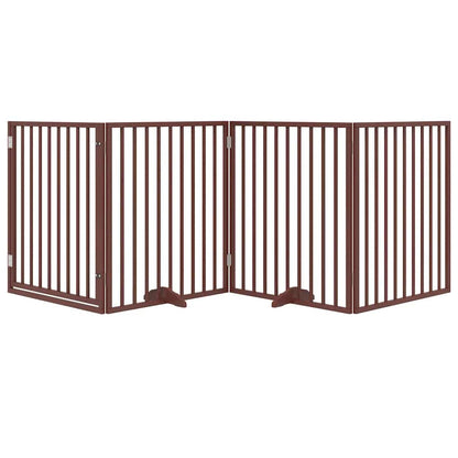 Cancelletto per cani con porta pieghevole 4 pannelli marrone 320 cm in legno di pioppo | homemem39