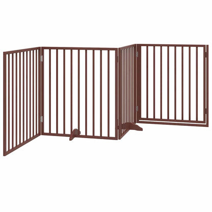 Cancelletto per cani con porta pieghevole 4 pannelli marrone 320 cm in legno di pioppo | homemem39