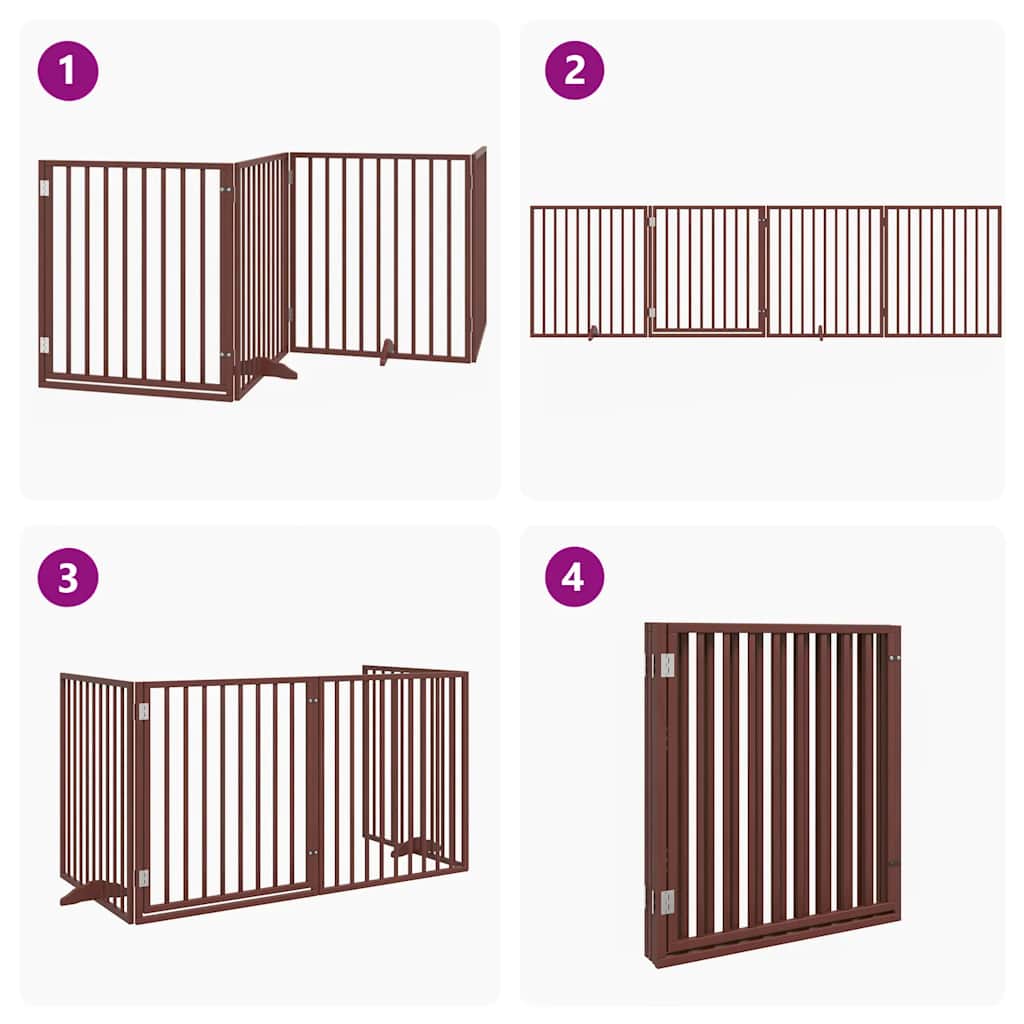 Cancelletto per cani con porta pieghevole 4 pannelli marrone 320 cm in legno di pioppo | homemem39