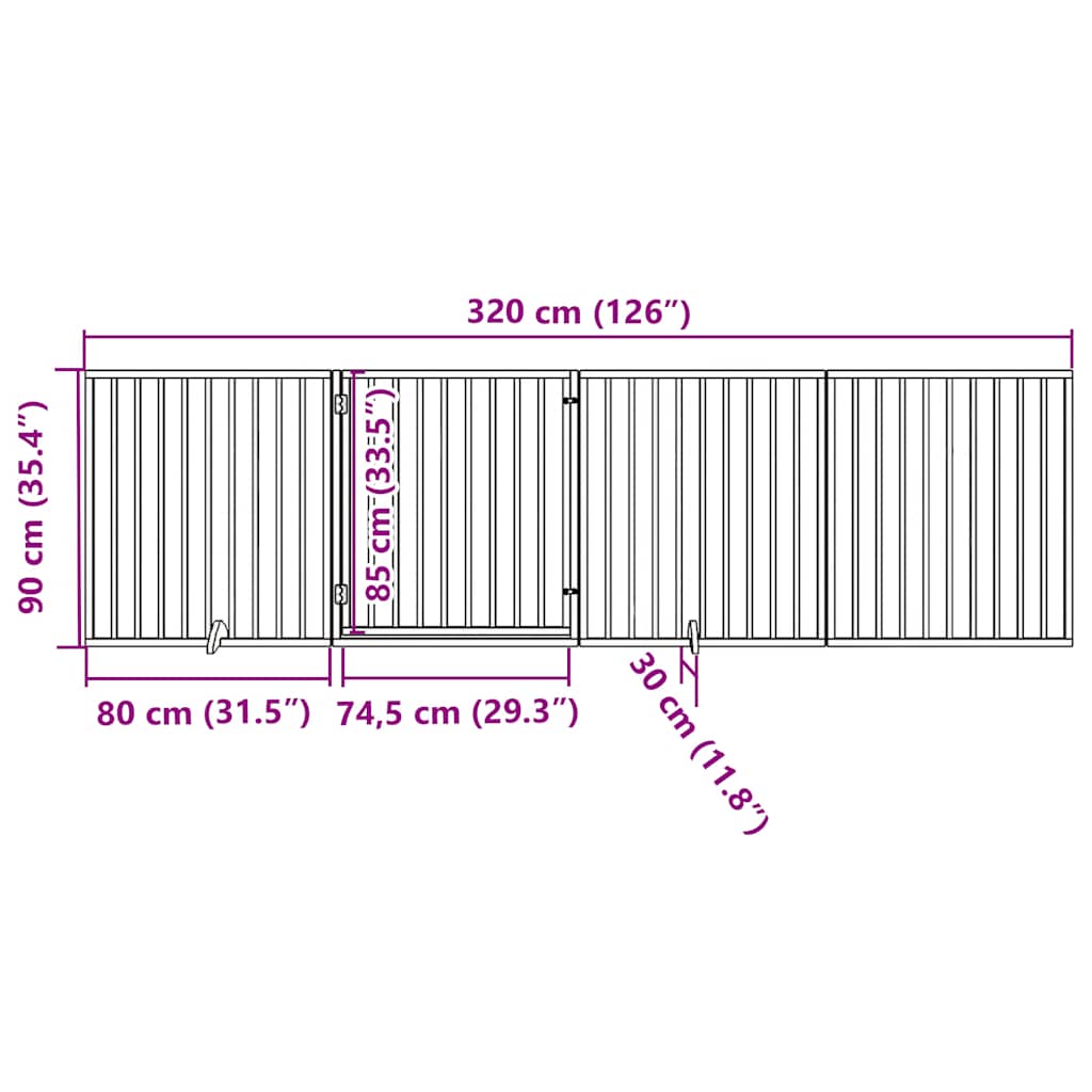 Cancelletto per cani con porta pieghevole 4 pannelli marrone 320 cm in legno di pioppo | homemem39