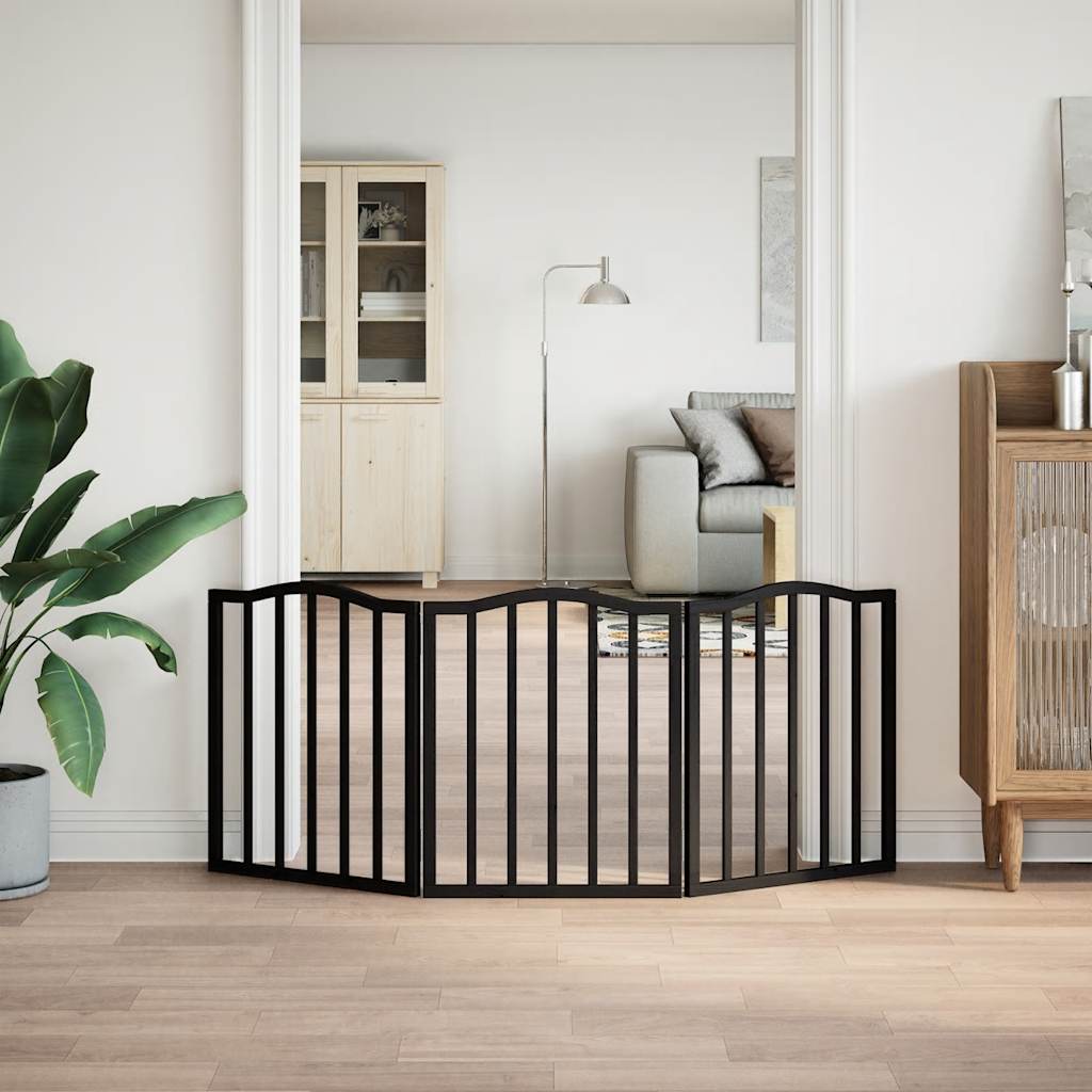 Cancello per Cani Pieghevole 3 Pannelli Nero 150cm Legno Pioppo | homemem39