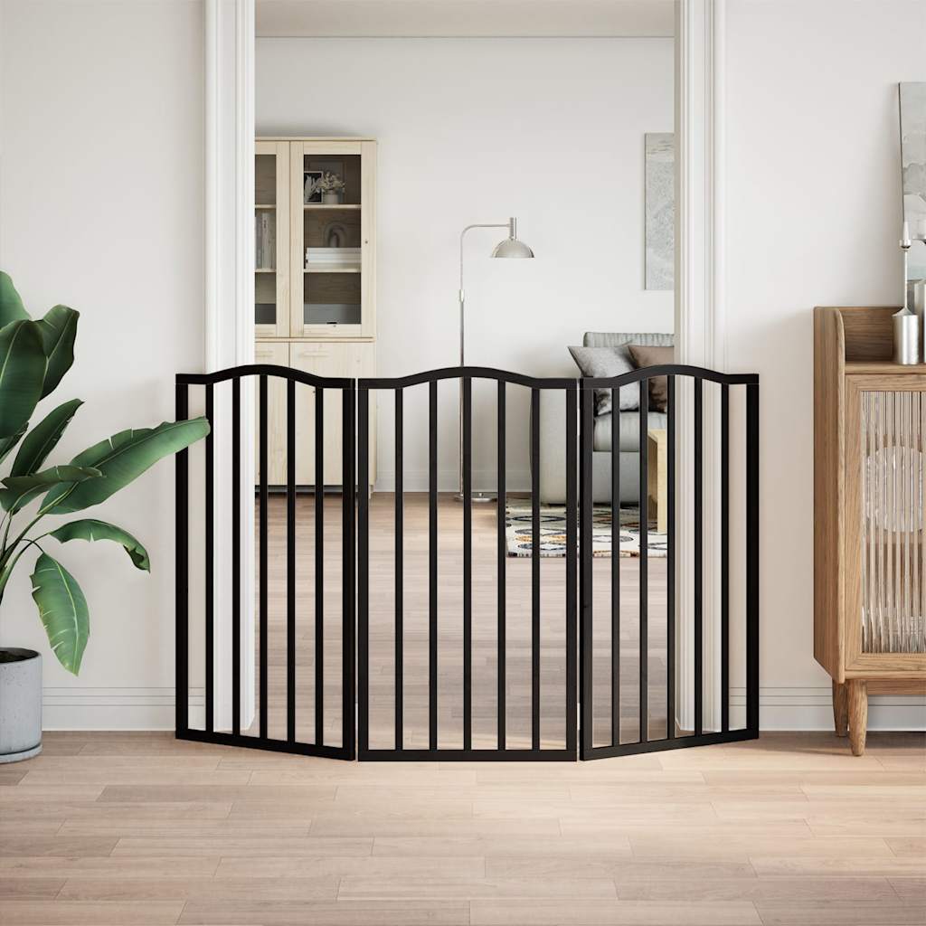 Cancello per Cani Pieghevole 3 Pannelli Nero 150cm Legno Pioppo | homemem39