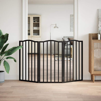 Cancello per Cani Pieghevole 3 Pannelli Nero 150cm Legno Pioppo | homemem39