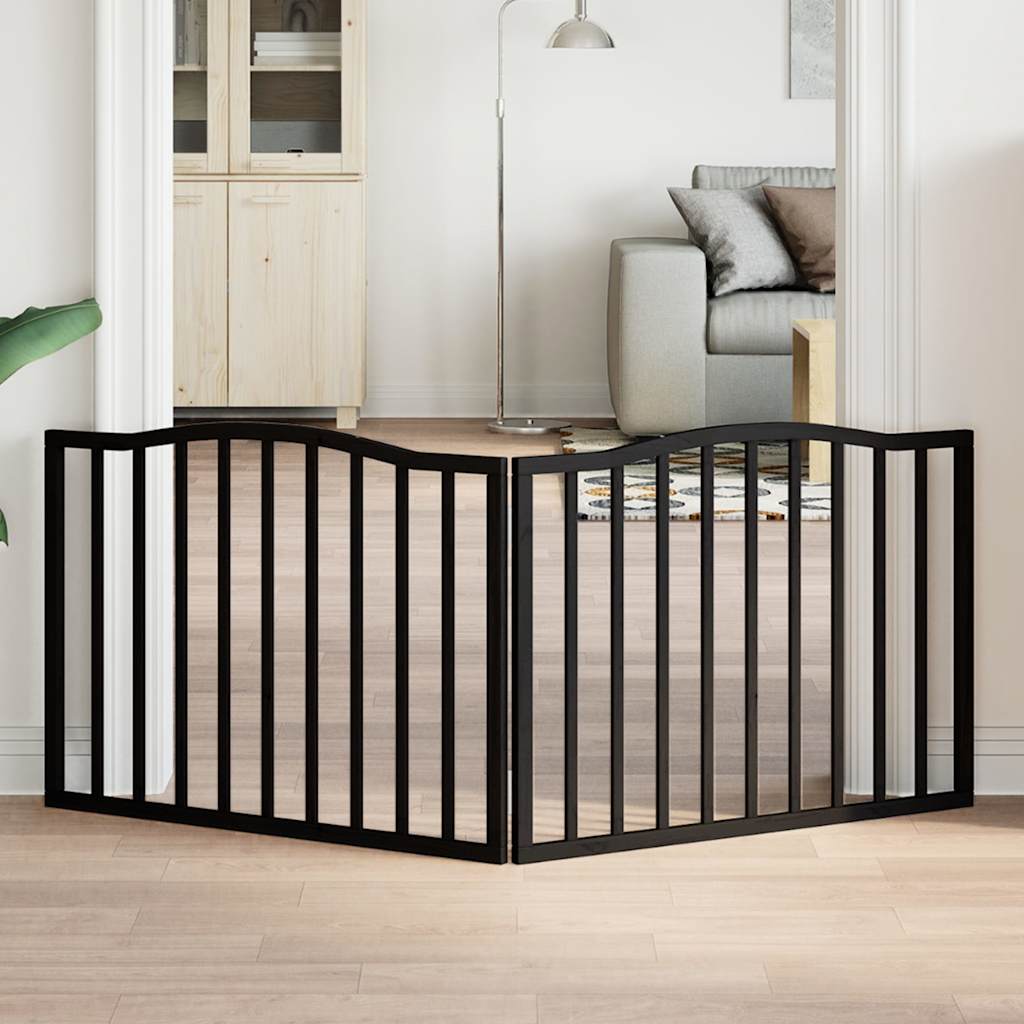 Cancello per Cani Pieghevole 2 Pannelli Nero 160cm Legno Pioppo | homemem39