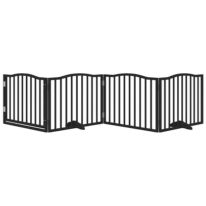 Cancelletto per cani con porta pieghevole 4 pannelli nero 320 cm in legno di pioppo | homemem39