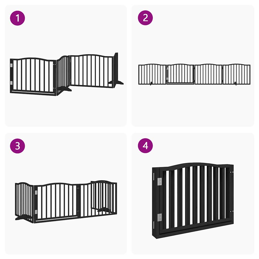Cancelletto per cani con porta pieghevole 4 pannelli nero 320 cm in legno di pioppo | homemem39