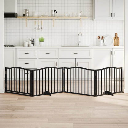 Cancelletto per cani con porta pieghevole 4 pannelli nero 320 cm in legno di pioppo | homemem39