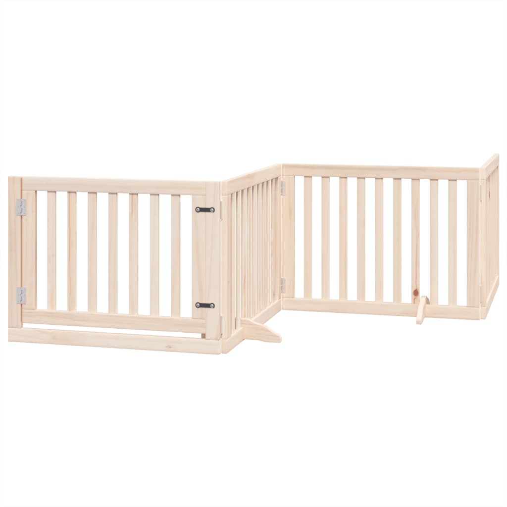 Cancelletto per cani con porta pieghevole 4 pannelli 320 cm in legno di pioppo | homemem39