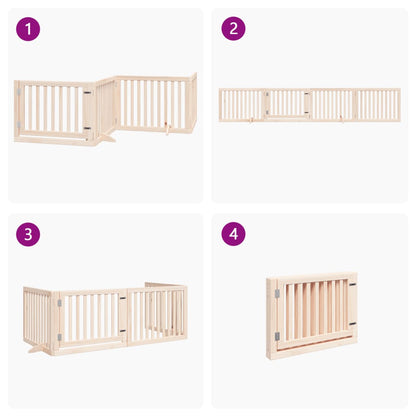 Cancelletto per cani con porta pieghevole 4 pannelli 320 cm in legno di pioppo | homemem39