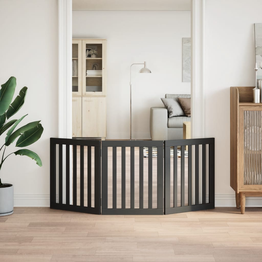 Cancello per Cani Pieghevole 3 Pannelli Nero 150cm Legno Pioppo | homemem39