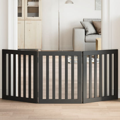 Cancello per Cani Pieghevole 3 Pannelli Nero 150cm Legno Pioppo | homemem39