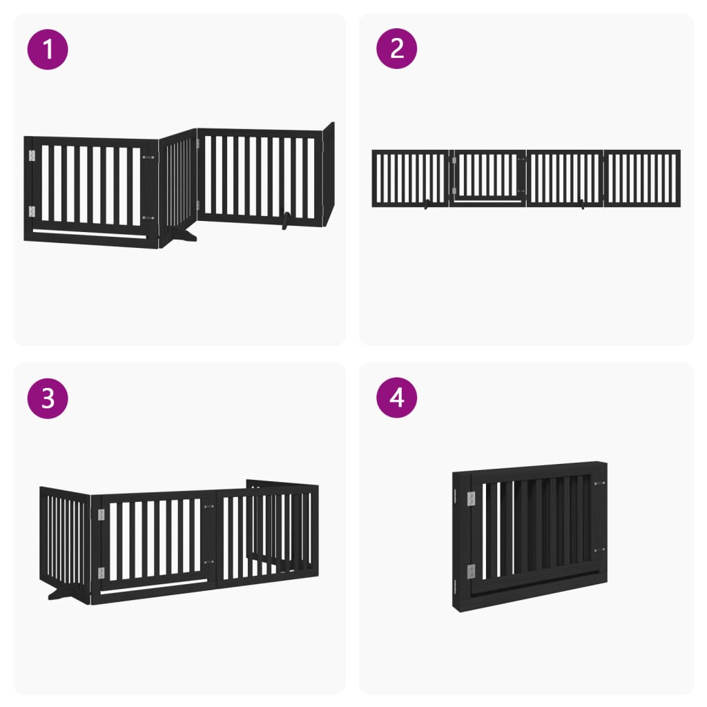 Cancello per Cani Porta Pieghevole Nero 4 Pannelli 320cm Pioppo | homemem39