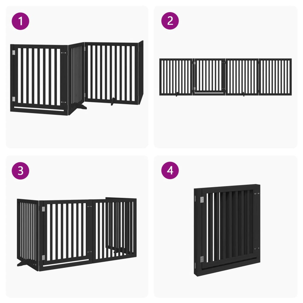 Cancello per Cani Porta Pieghevole Nero 4 Pannelli 320cm Pioppo | homemem39