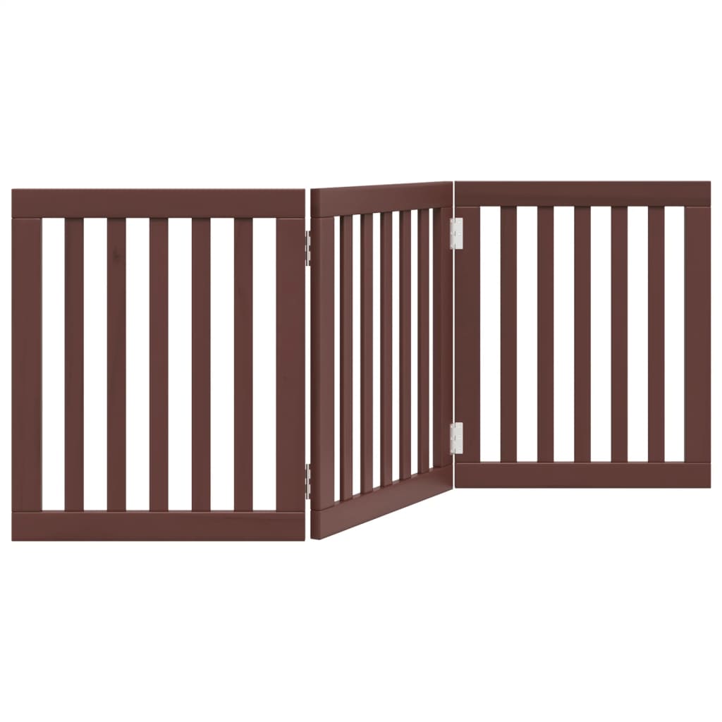 Cancello Cani Pieghevole 3 Pannelli Marrone 150cm Legno Pioppo | homemem39