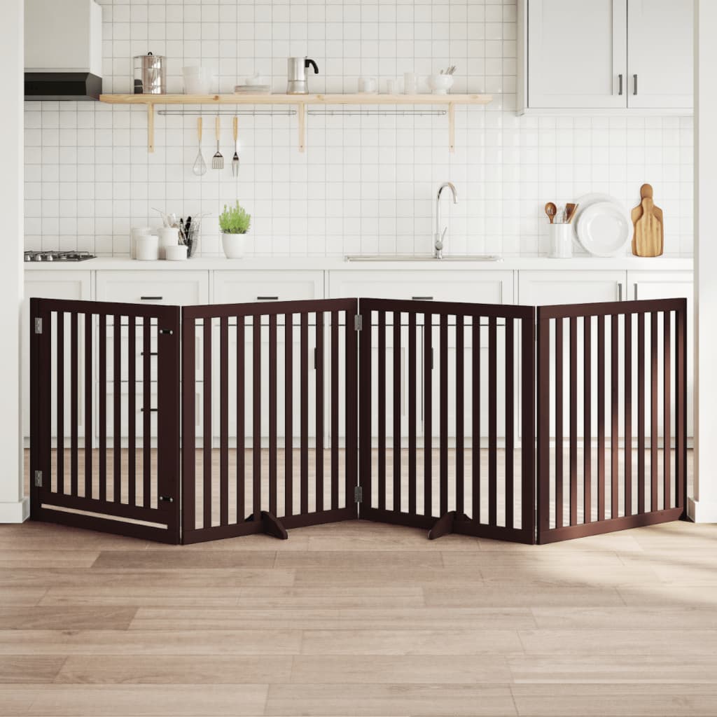 Cancello Cani Porta Pieghevole Marrone 4 Pannelli 320cm Pioppo