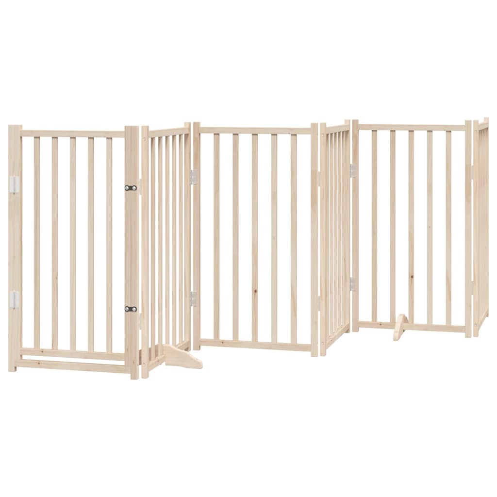 Cancelletto per cani con porta pieghevole 6 pannelli 300 cm in legno massello di abete | homemem39