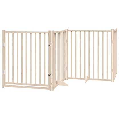 Cancelletto per cani con porta pieghevole 4 pannelli 320 cm in legno massello di abete